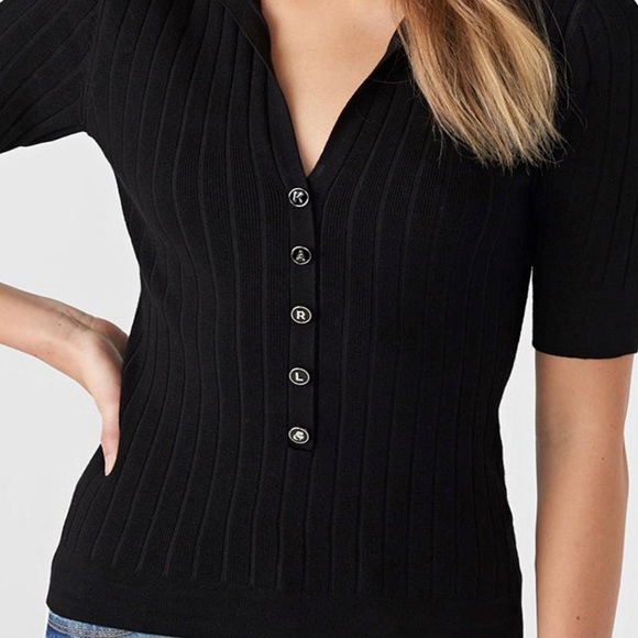 Karl Lagerfeld KARL LAGERFELD PARIS Ribbed Short Sleeve sweater New - Picture 6 of 6